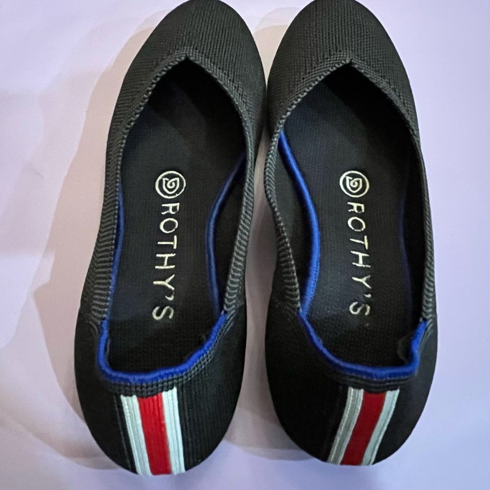 Rothy's Black Knit Ballet Flats with Blue Trim - Picture 2 of 3